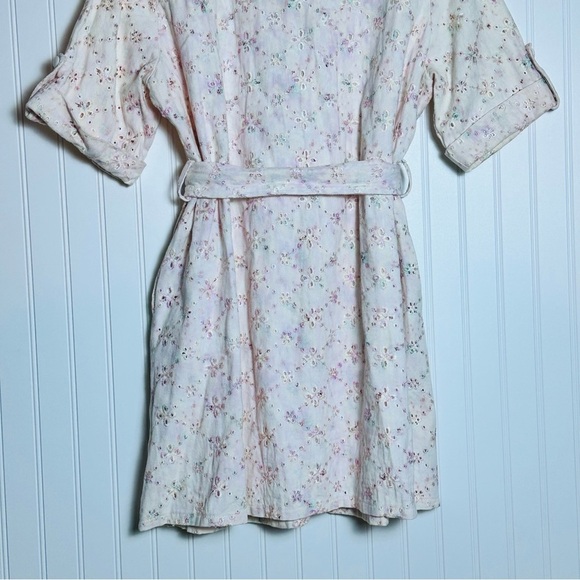 SOLITAIRE TIE DYE PINK FLORAL EYELET BARBIE BARBIECORE SHIRT DRESS BELTED XL - Picture 9 of 10